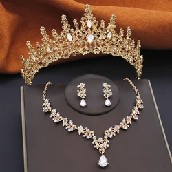 Gorgeous Crown Bridal jewelry set for Women Tiaras Birthday Wedding Dress Crowns and Choker Necklace Earrings Set Accessories