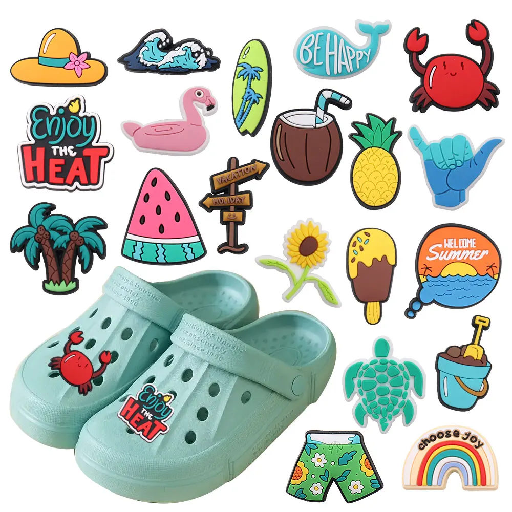 1pcs PVC Shoe Charms Fit Wristbands Enjoy The Heat Choose Joy Vacation Holiday Hole Slipper Decoration Sandals Shoes Accessories