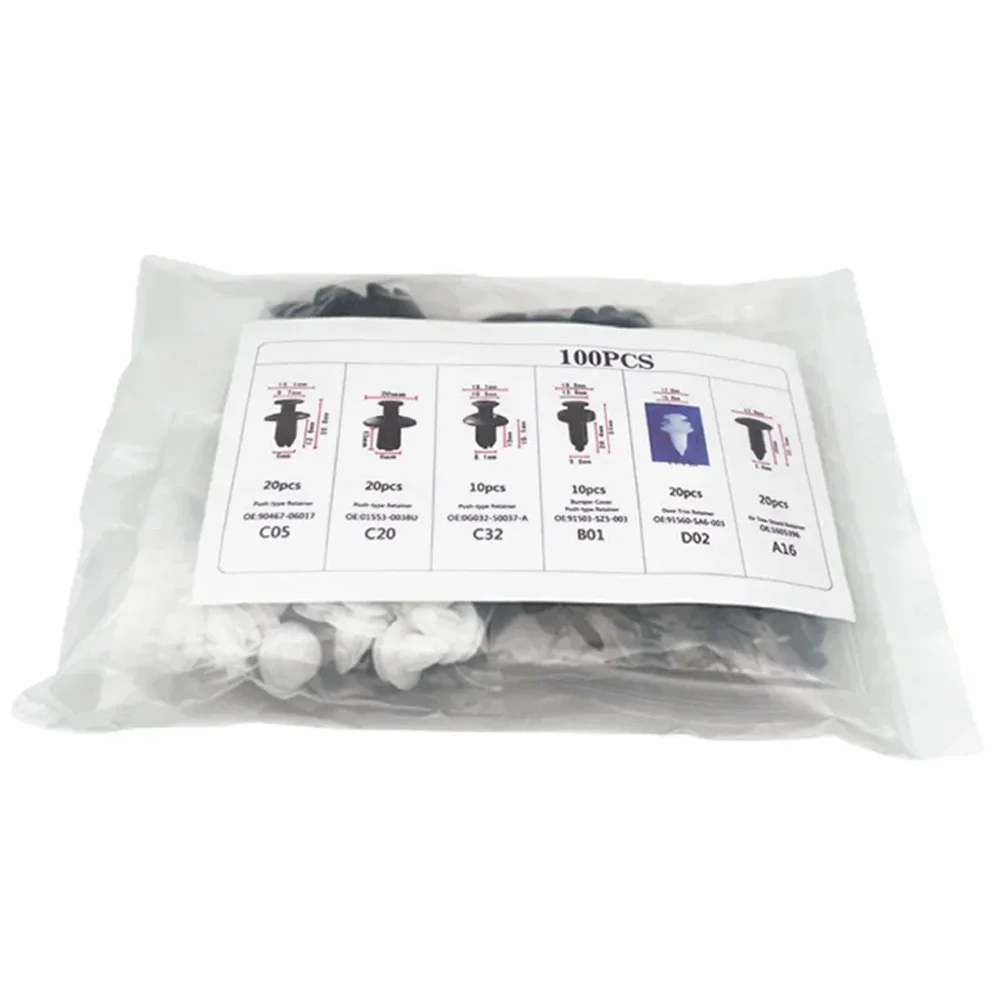 100 Stück Auto-Clip, 6 Größen, Auto-Innenraum, Kunststoff-Stoßstangen-Clips, Nieten, Befestigungselemente, Push-Typ-Pin-Halterung, Zier-Set mit Verschluss-Entferner