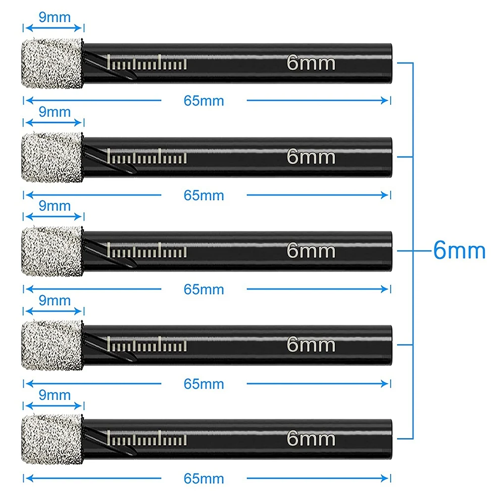 Juego de brocas de diamante en seco, vástago redondo de 6mm, agujeros solados, broca de sierra para granito, cerámica, mármol, azulejo duro, 5 uds.