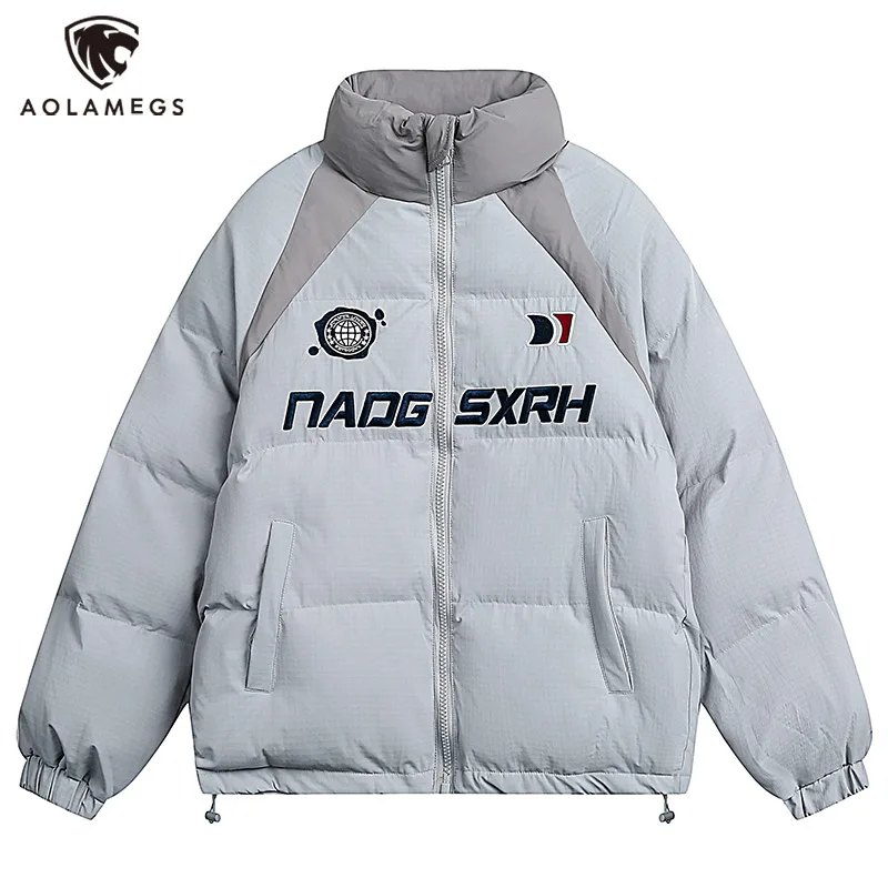 

Куртка Aolamegs мужская пуховая в стиле хип-хоп, модный пуховик в Корейском стиле с надписью и вышивкой, свободная верхняя одежда в стиле Харадзюку, Y2K