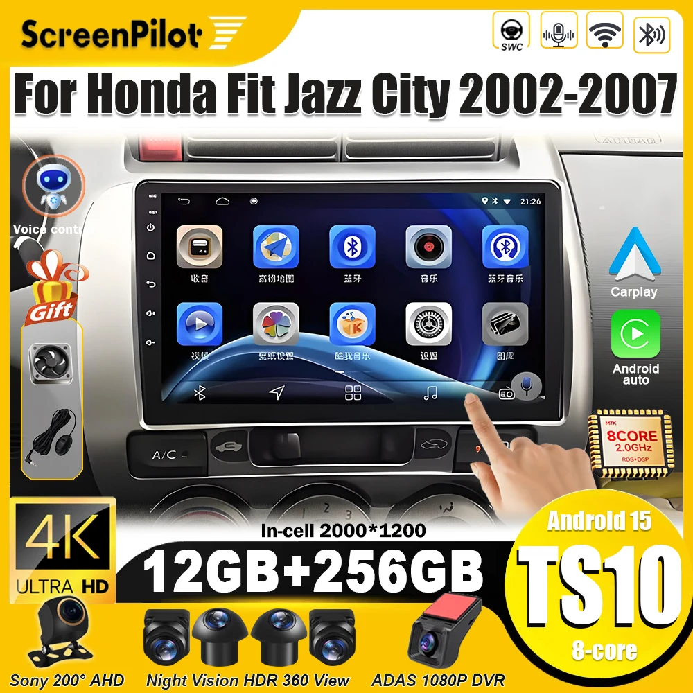 Android 16 For Honda Fit Jazz City 2002 2003 2004 2005 2006 2007 Multimedia Video Player Carplay Intelligent System Touch Screen