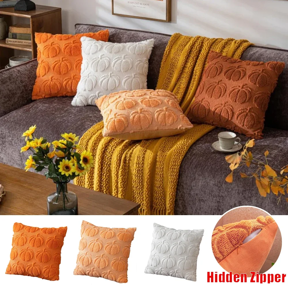 

Halloween Plush Decorative Pillow Case 3D Pumpkin Pattern Plush Cushion Cover Living Room Sofa Pillowcase Festival Decoration