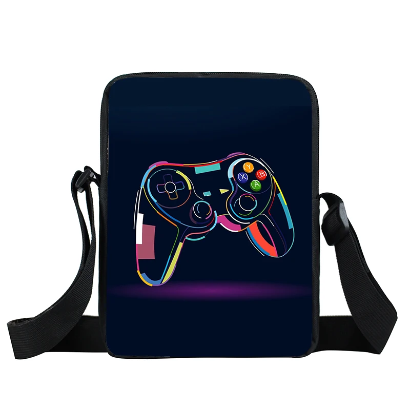 Bolso cruzado con estampado de videojuegos para mujer, bandolera de lona con soporte para teléfono y libros, elige tu arma