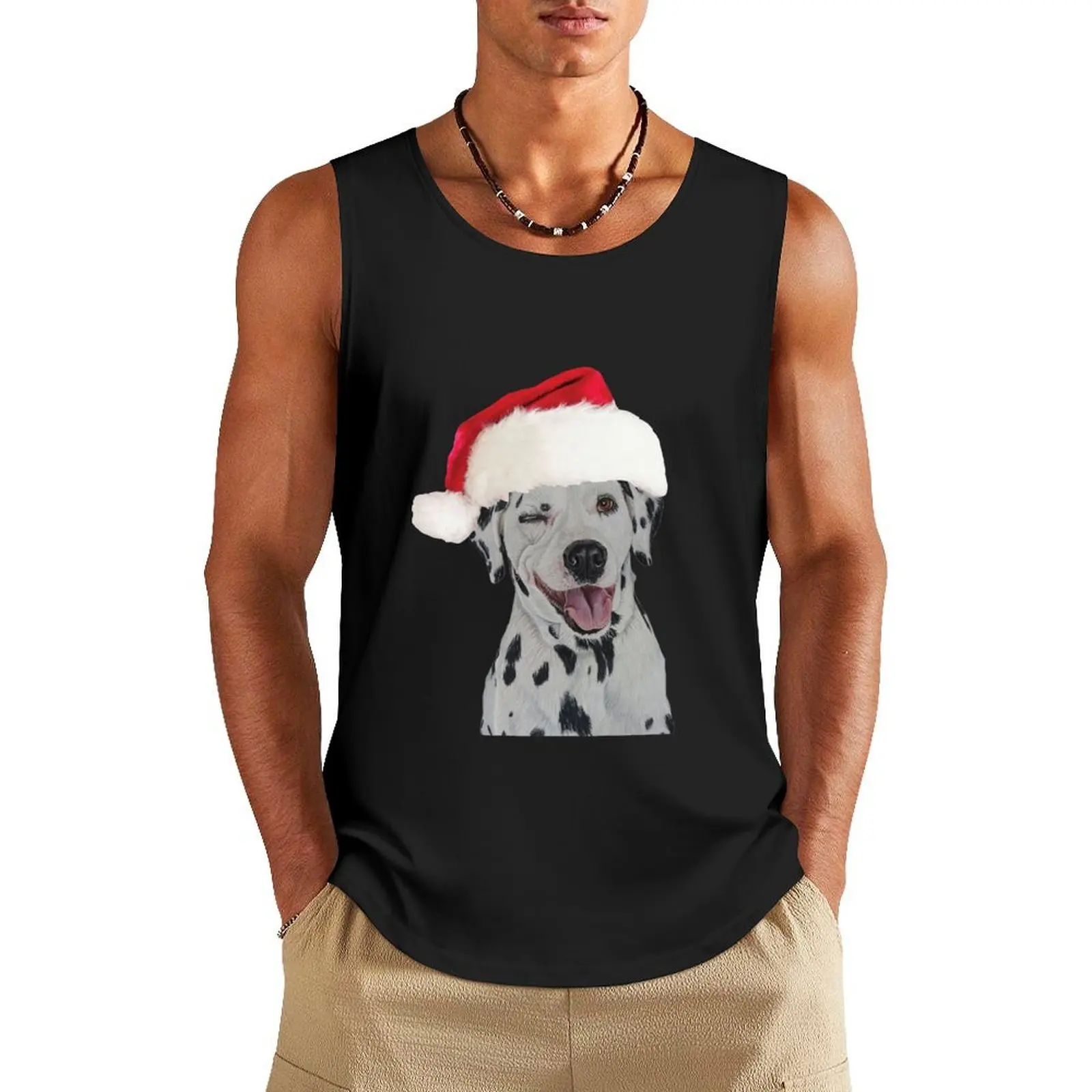 

Christmas Dalmation. Tank Top anime gym sleeveless shirt man Men's cotton t-shirt