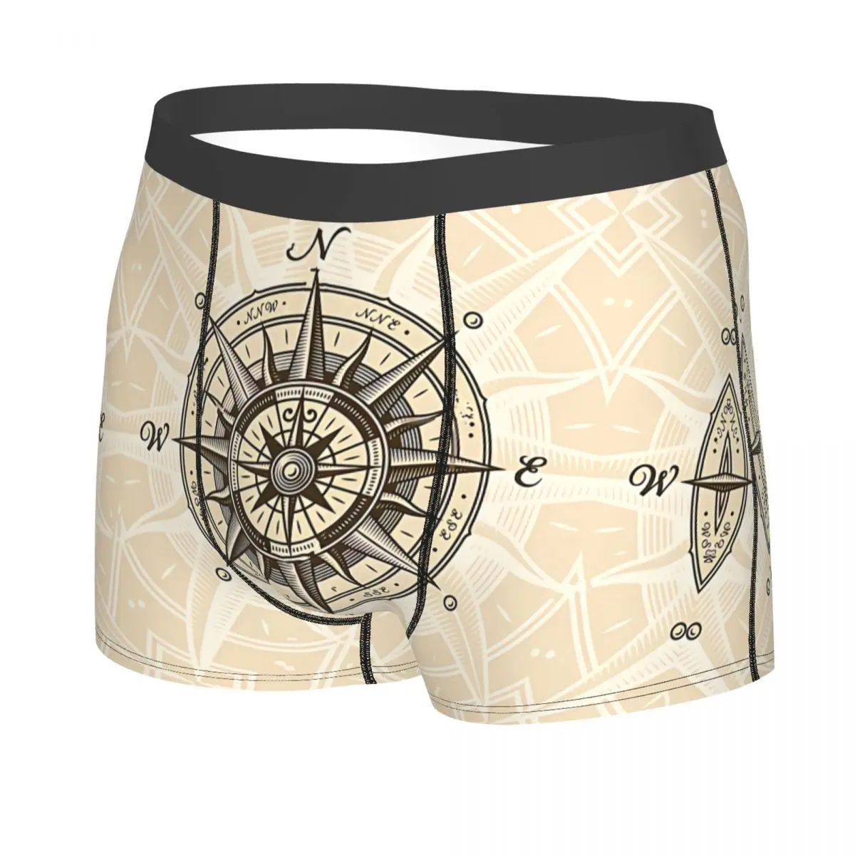 Compass Design Nautical Man's Boxer Briefs Ocean Compass Breathable Creative Underwear Top Quality Print Shorts Birthday Gifts