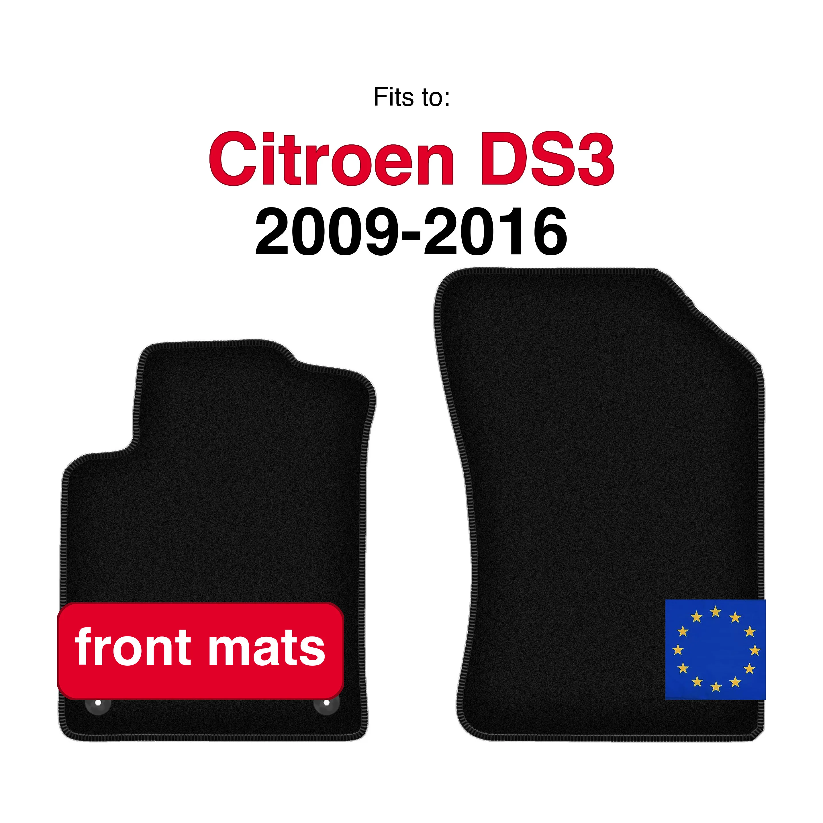 Tapis avant en velours pour citroën DS3 hayon (2009-2016) -Noir (2 pièces)
