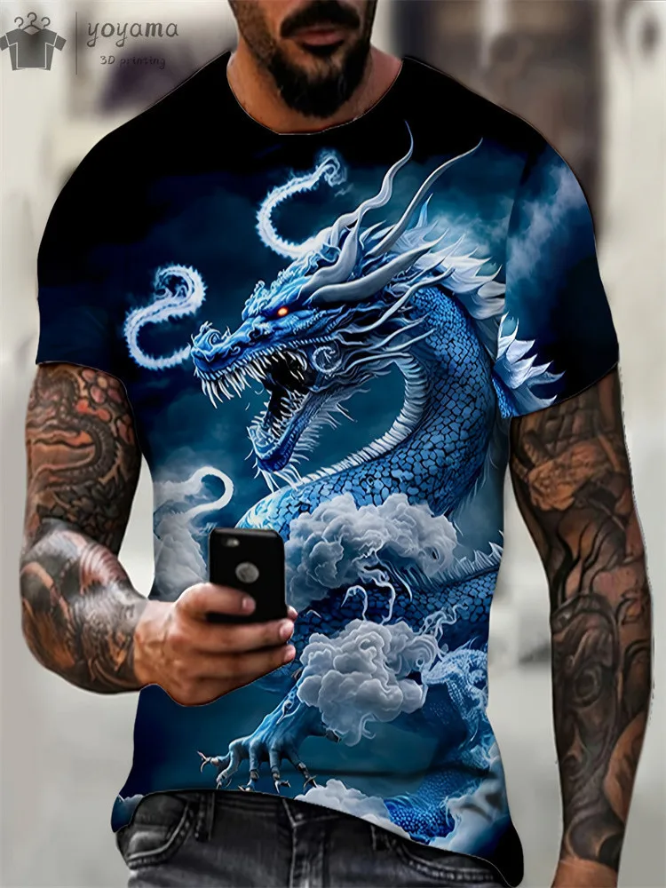 Fashion Personality Men T-Shirt Dragon Pattern 3D Printed Harajuku Street Short Sleeve O Neck T Shirts Oversized Tee Casual Tops