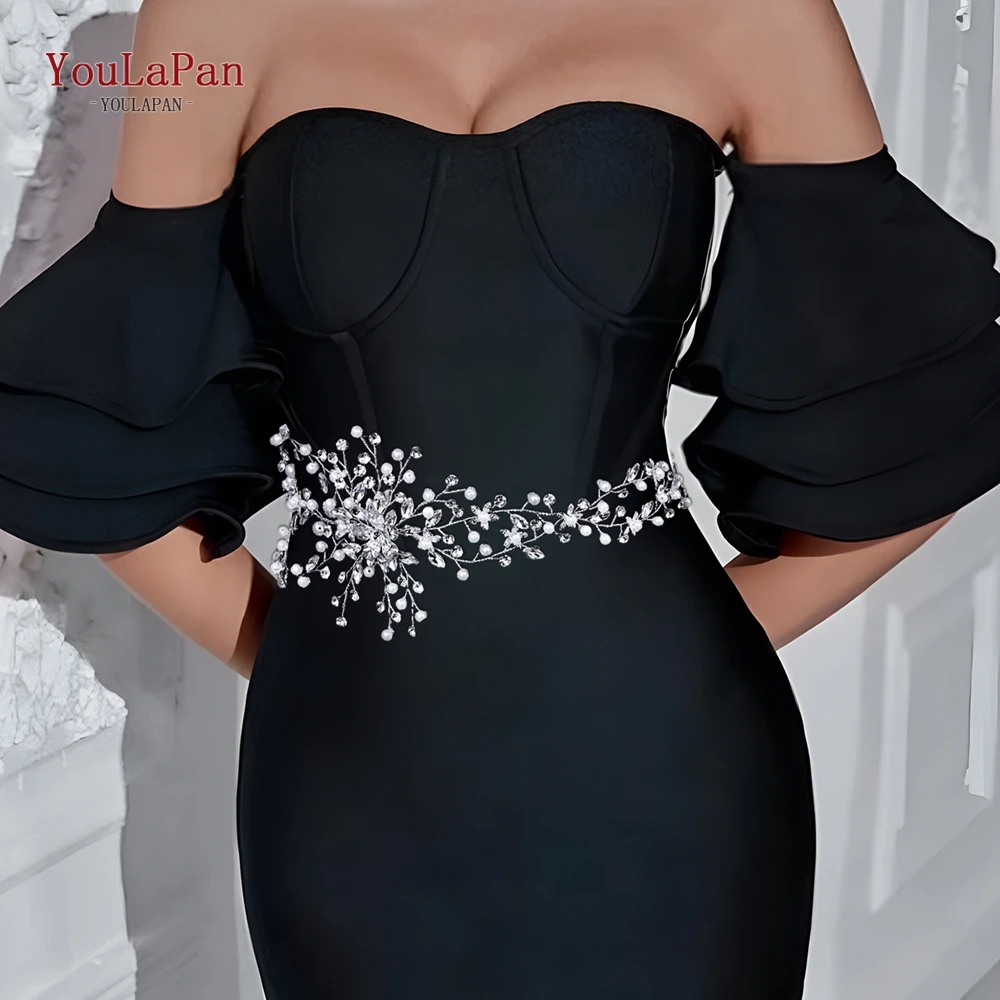 

YouLaPan Women Rhinestone Sash Bridal Dress Belt Pearl Bride Sash Belt Wedding Party Accessories Handmade Gown Waistband SH940