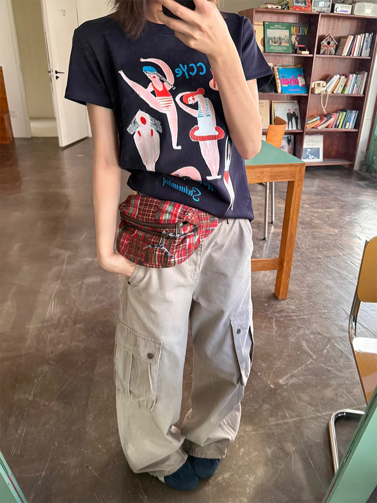 

Женская летняя футболка Don Cry American Shoulder с круглым вырезом и принтом, свободного кроя, в стиле ретро, повседневный модный уличный топ