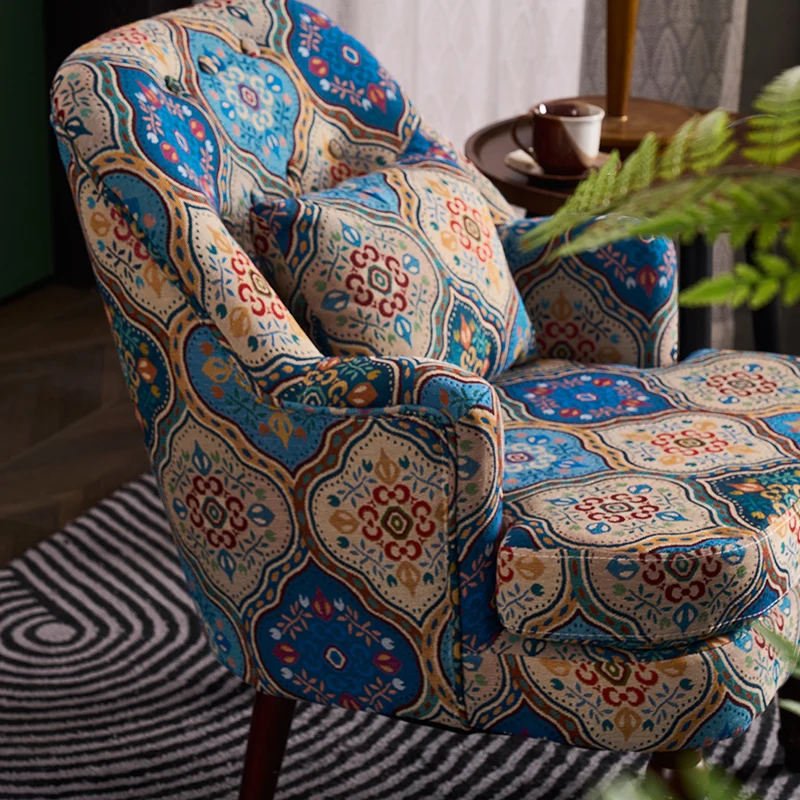 American light luxury single sofa home living room balcony bedroom retro ethnic style jacquard fabric casual sofa chair