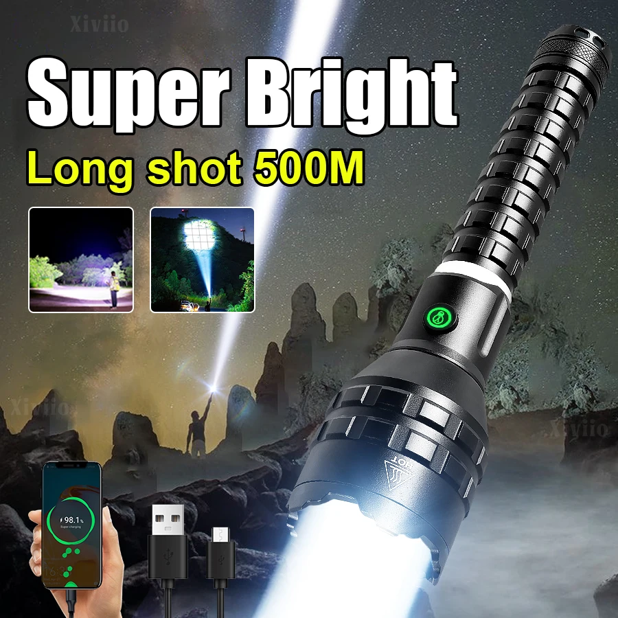

XHP160 LED Flashlight Long Range Shockproof Zoomable Waterproof Tactical Torch with 26650 Rechargeable Multi Function Lantern