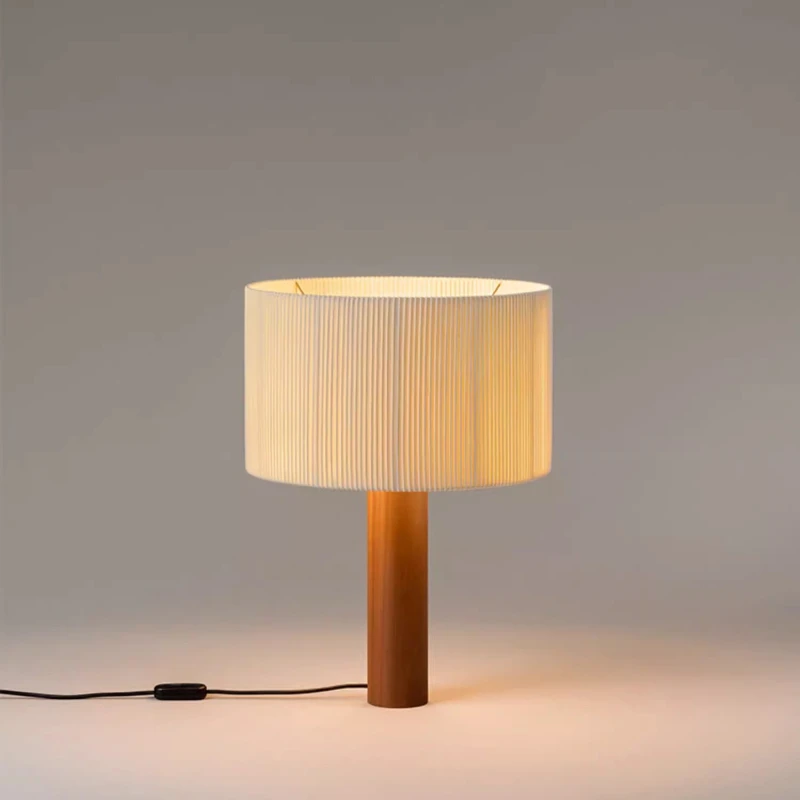 

Medieval Minimalist Wooden Floor Light Wabi Sabi Fabric Lampshade Living Room Bedroom Headboard Study Hotel Retro LED Table Lamp