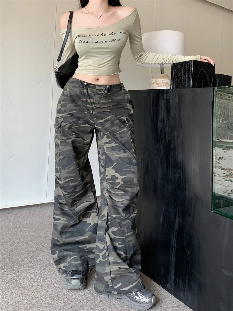

Loose Casual Pants Men Women Straight Leg Trousers Casual Wear High Street Retro Camouflage Work Trousers