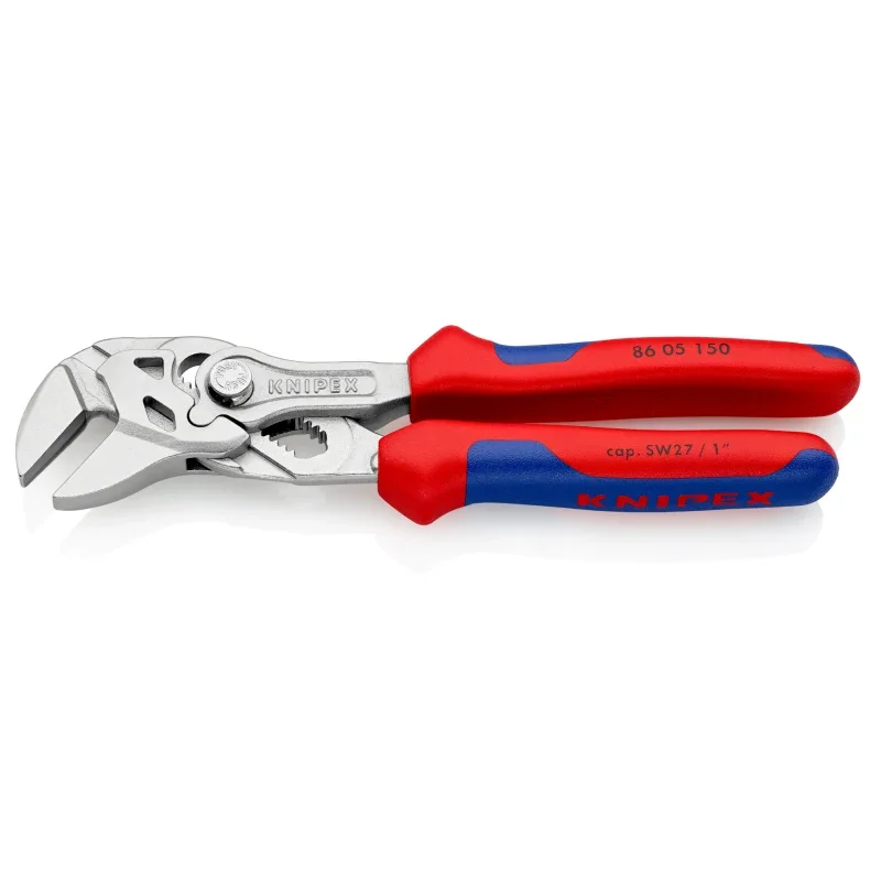 KNIPEX 86 05 150 Mini Pliers and a Wrench in a Single Tool Chrome Plated with Multi-component Grips 150 mm