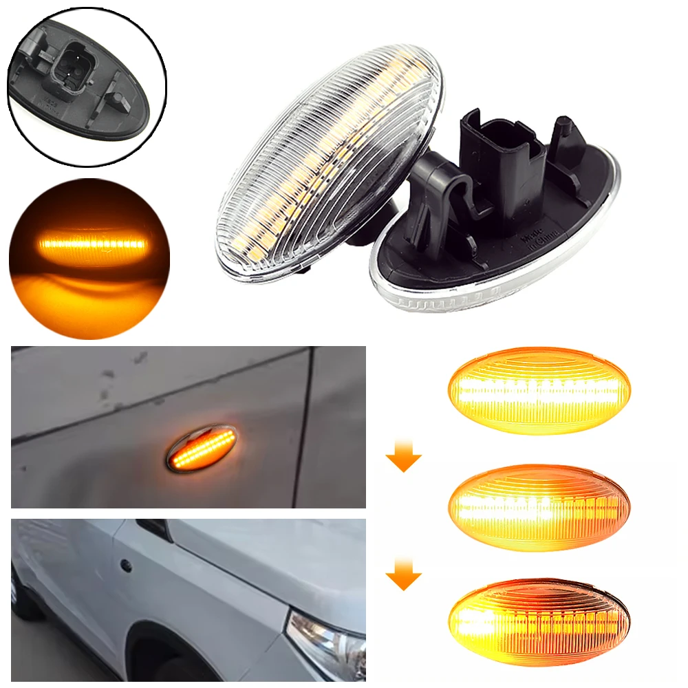 

2 Pieces Clear & Smoked Lens LED Side Marker Lamp Fender Turn Signal Dynamic Amber Lights For Peugeot 107 2005-2015