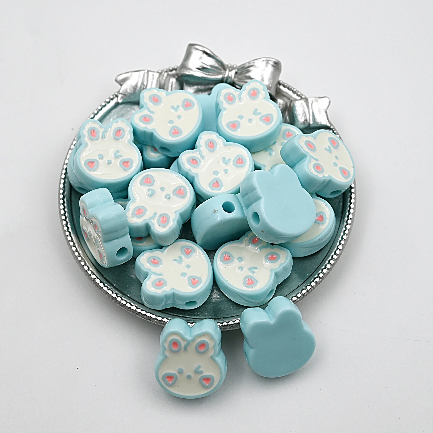 23x21mm Blue White Cute Rabbit Shaped Acrylic Beads Loose Spacer Beads For Jewelry Making Needlework Diy Handmade Accessories