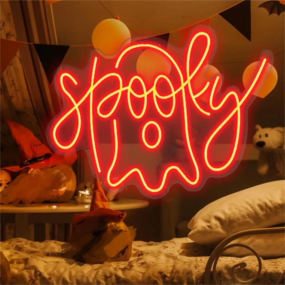 Halloween Decor Spooky Neon Signs for Wall Decor Ghost Led Neon Sign Dimmable USB Neon Sign Bar Club Halloween Party Decor Light