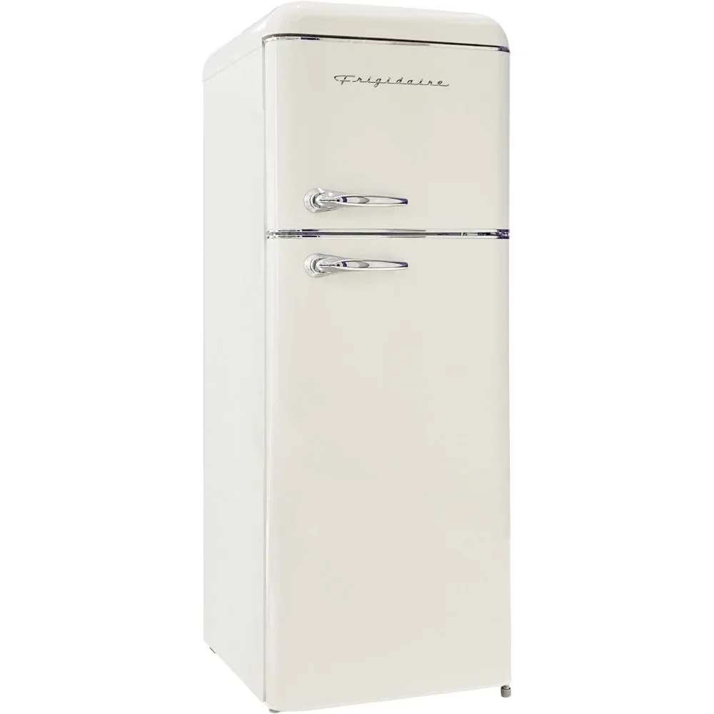 EFR756-RED EFR756، ثلاجة ريترو بحجم شقة ببابين مع فريزر علوي، مقابض كروم، 7.5 قدم مكعب