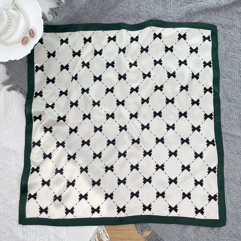 

Green printed silk scarf for girls all-match 53cm square scarf decorative neck scarf small scarf hair accessories