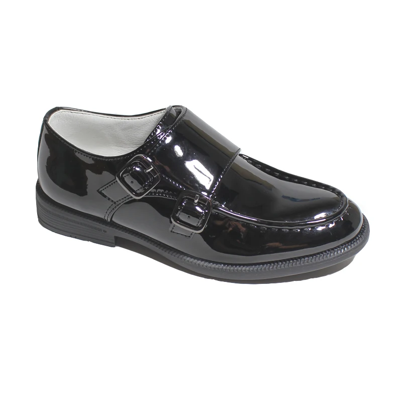 Children’s Junior Boys Slip On Faux Patent Leather Formal Smart School Shoes Boys Classic Oxford Casual Dress Shoe Two Buckle