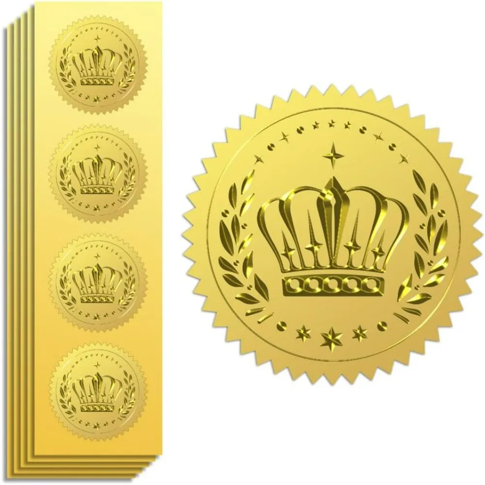 

Gold Foil Stickers Seals Official Embossed Crowns 2 Inch 100Pcs Self Adhesive Gold Around Embossing Medal Stickers making kit