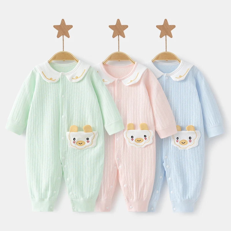 

Seamless Baby Bodysuits 100% Cotton Soft Snug Fit Comfortable Unisex All Seasons with Cute Peter Pan Collar Rompers