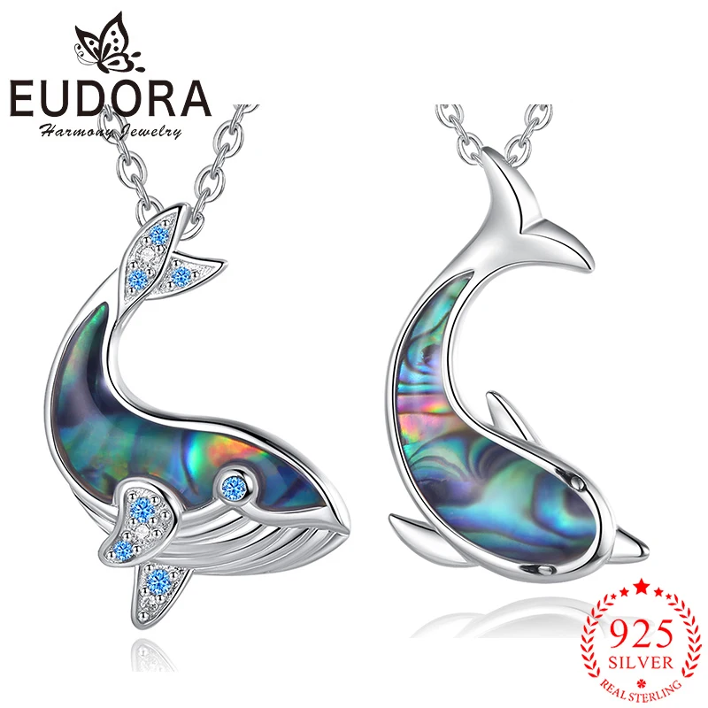 

Eudora Real 925 Sterling Silver Whale Dolphin Necklace Colorful Abalone Shell Pendant Women Fashion Jewelry Exquisite Gift