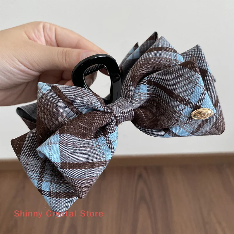 

2025 Fashion Retro Plaid Shark Clip Korean Temperament Bow Ponytail Clip Hair Accessories
