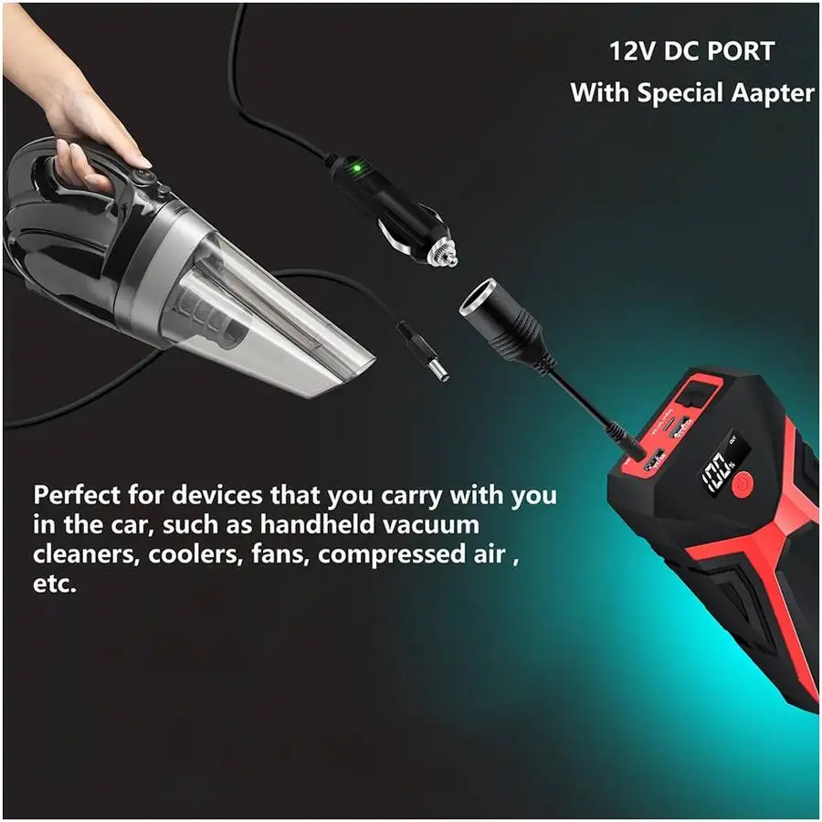 12V Portable Car Jump Starter With 21800mAh Power Bank And 12V DC Port For Vacuum Cleaners Coolers Fans