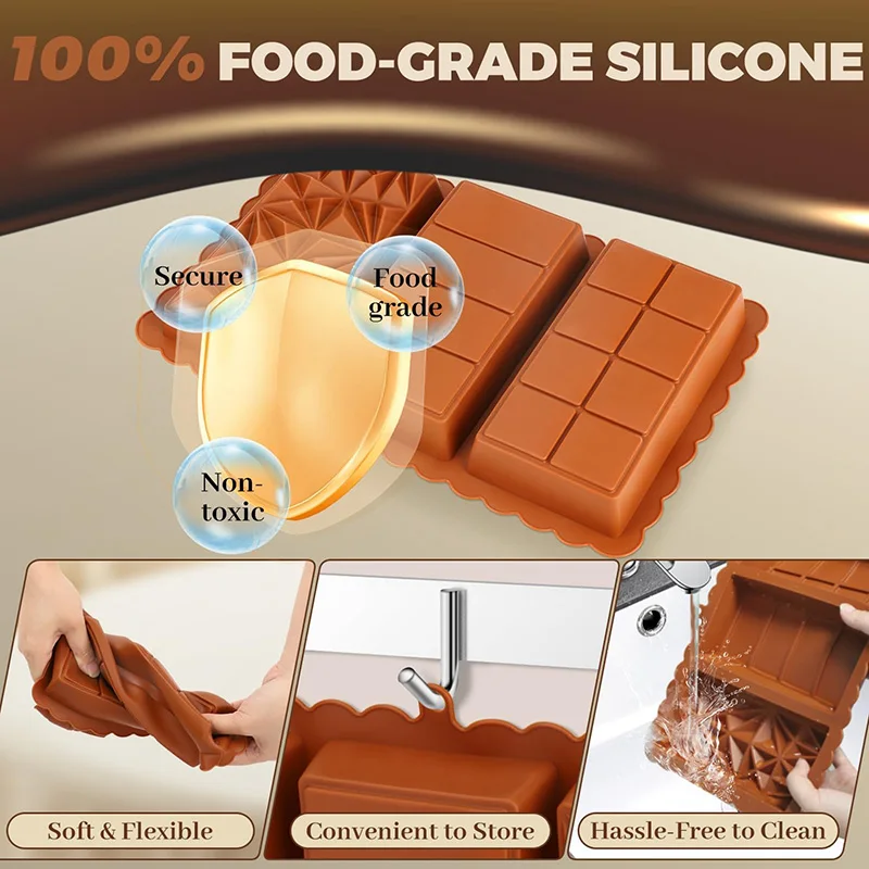 1 PC ซิลิโคนช็อกโกแลตบาร์แม่พิมพ์ Non-Stick WAX Melt แม่พิมพ์สําหรับโปรตีน Energy บาร์ Break Apart DIY Handmade ของขวัญช็อกโกแลตแม่พิมพ์