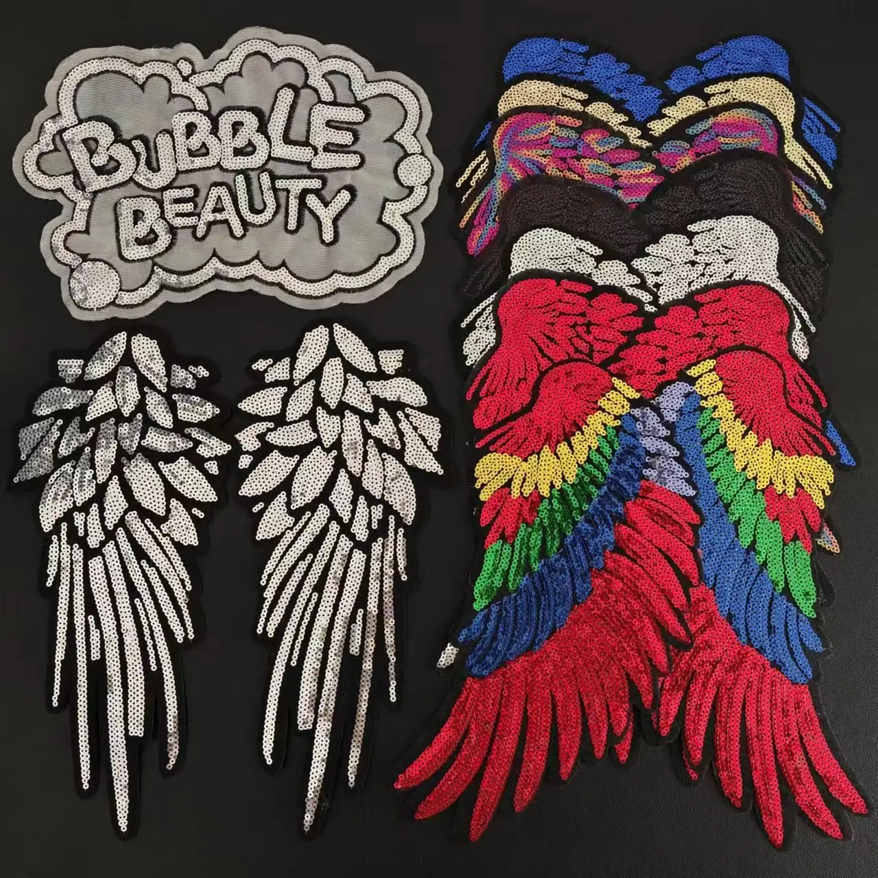 Clothing Women Shirt Top Diy Large Patch Wings Silver Sequins deal with it T-shirt girls Flower Patches for clothes Stickers