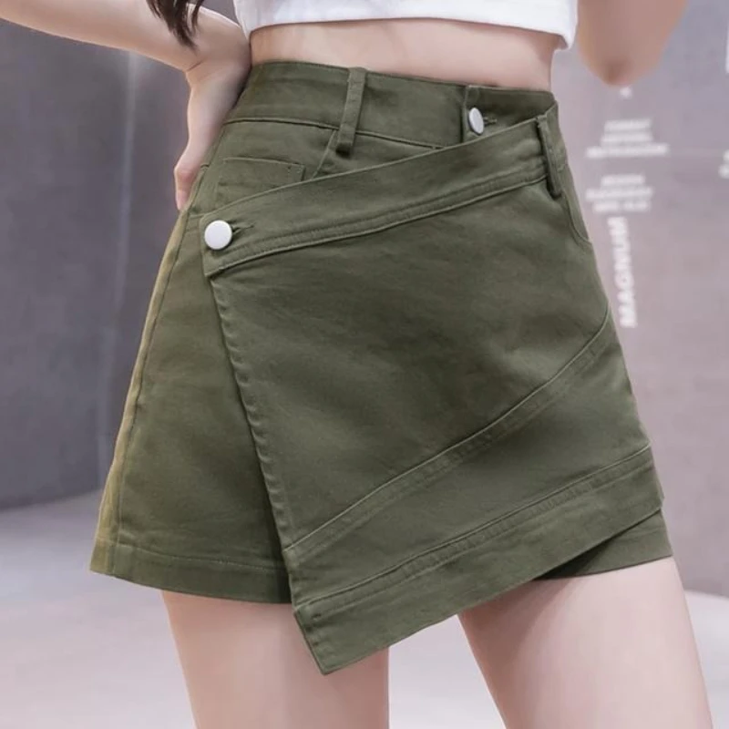 

Irregular deisgn waist elastic denim wide leg shorts skirt women's summer new high waist fashionable versatile shorts skirt