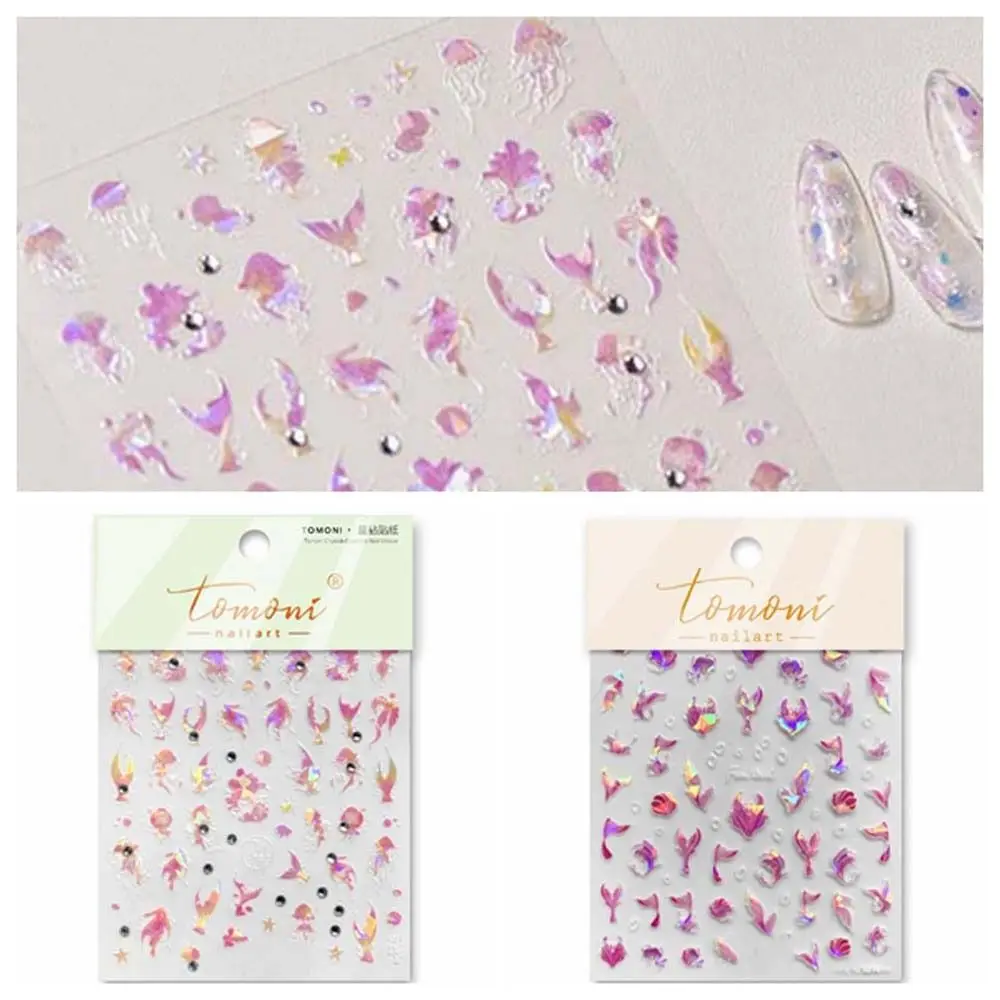 Cartoon Pink Jellyfish Diamond Jellyfish Nail Stickers Nail Art Decoration Nail Accessories Diamond Mermaid Tail Nail Decals