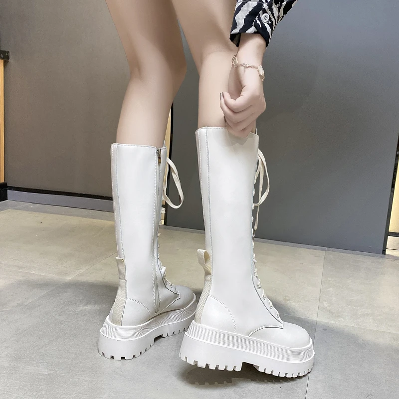 Chunky Platform Punk Boots Women Thick Bottom Knee High Boots Woman Autumn Winter Fashion PU Leather Motorcycle Botas Mujer