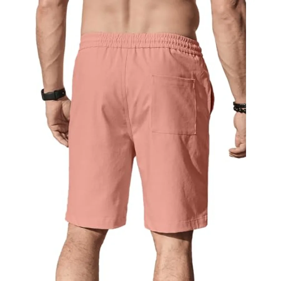 Men's Linen Shorts Casual Elastic Waist Drawstring Summer Beach Vacation Yoga Golf Shorts with Pockets