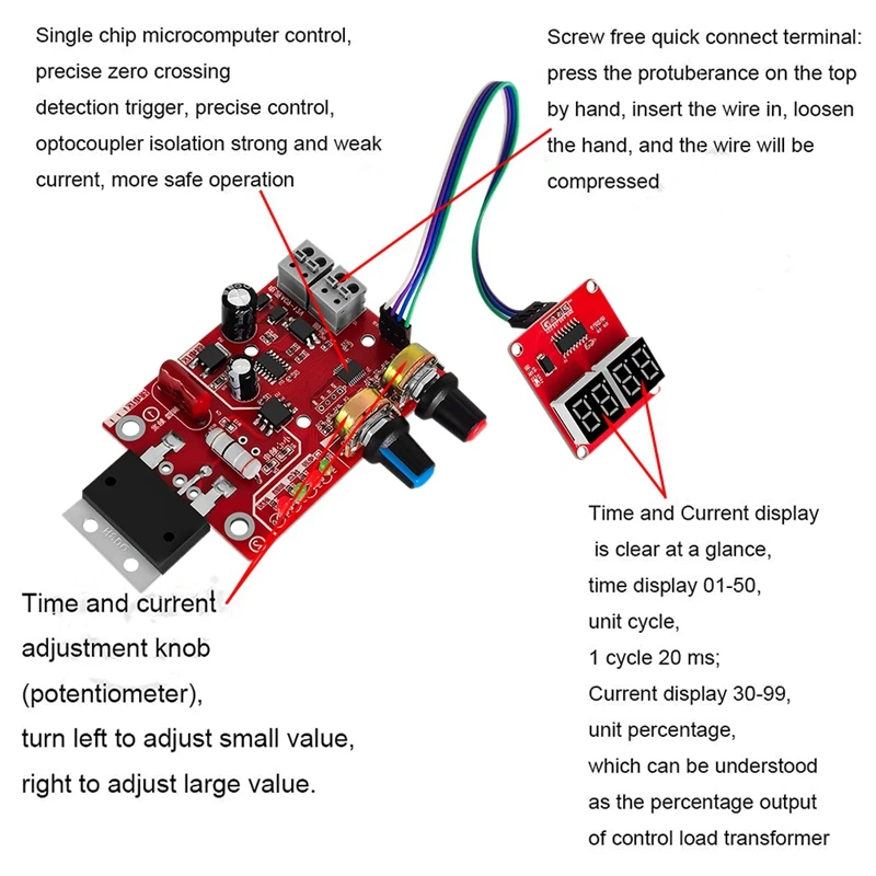NY-D01 Spot Welding Machine Control Board Regulating Time And Current Digital Display DIY Control Board (100A)