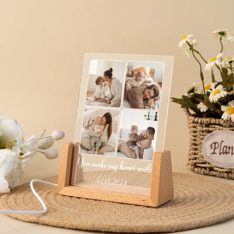 

Mothers Day Personalized Photo Acrylic Night Light Custom Text USB Powered Warm Fathers Day Gifts For Mom Dad Family Keepsake
