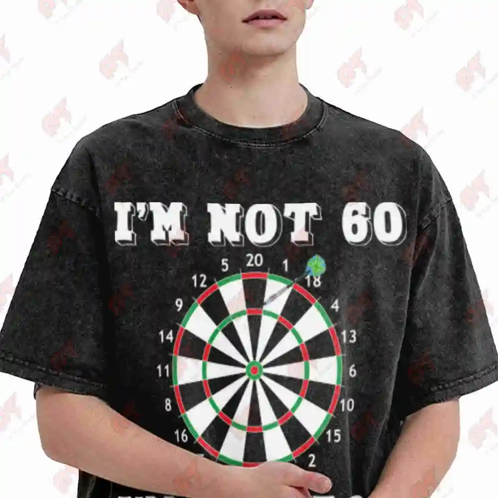 Triple 20 Joke 60 Years Darts Dart Sixty Age Pun Vintage Washed Tee Pure Cotton T-Shirt