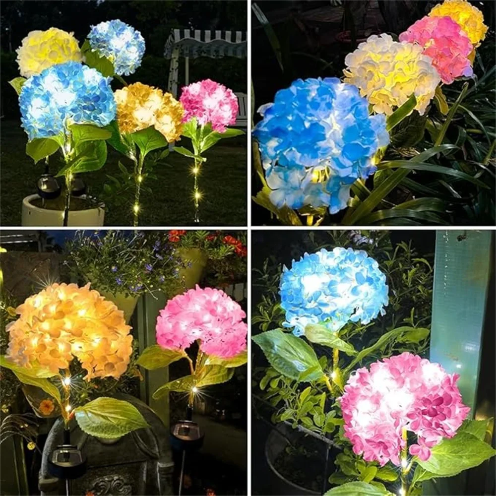 LED Simulation Hydrangea Solar Ground Insert Light Outdoor Waterproof Garden Lawn Light Solar Garden Light ﻿