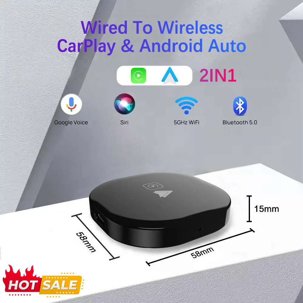 

NEW 2IN1 Wireless CarPlay Android Auto Wireless Adapter Smart Mini Box Plug And Play WiFi Fast Connect Universal For Nissan