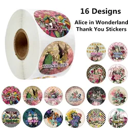 16 Designs Round Gothic Cartoon Alice In Wonderland Thank You Stickers 500pcs/roll Scrapbooking Wedding Party Gift Decor Labels