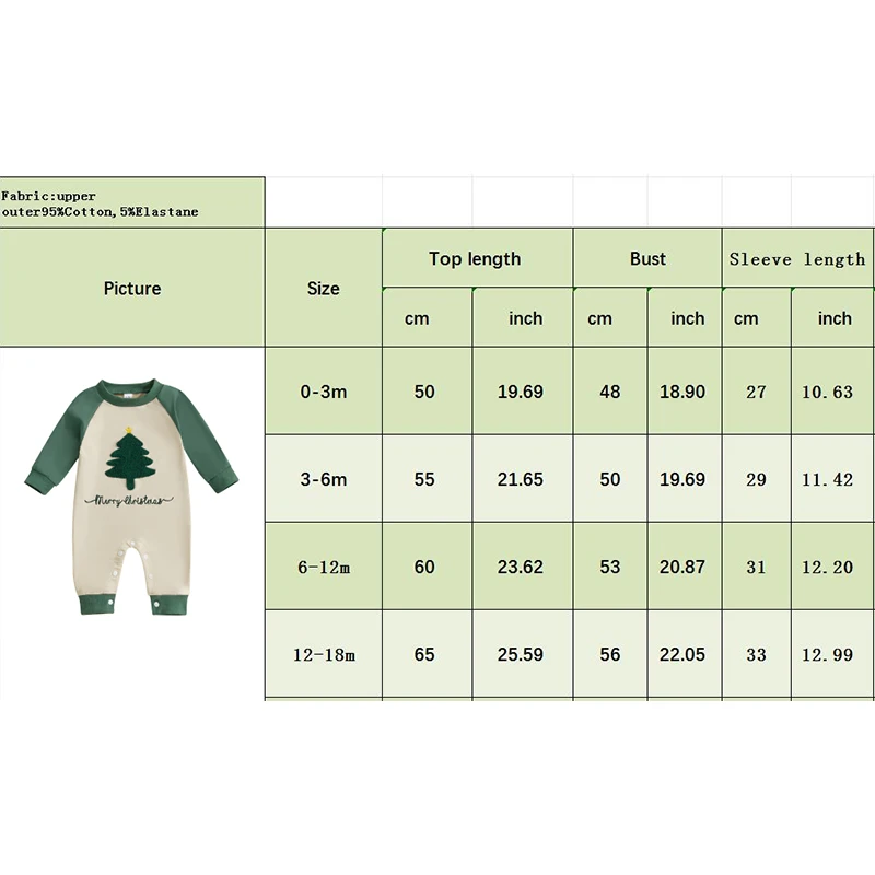 Baby Boy Snap-up Jumpsuit Christmas Tree Letter Embroidered Round Neck Raglan Long Sleeve Romper