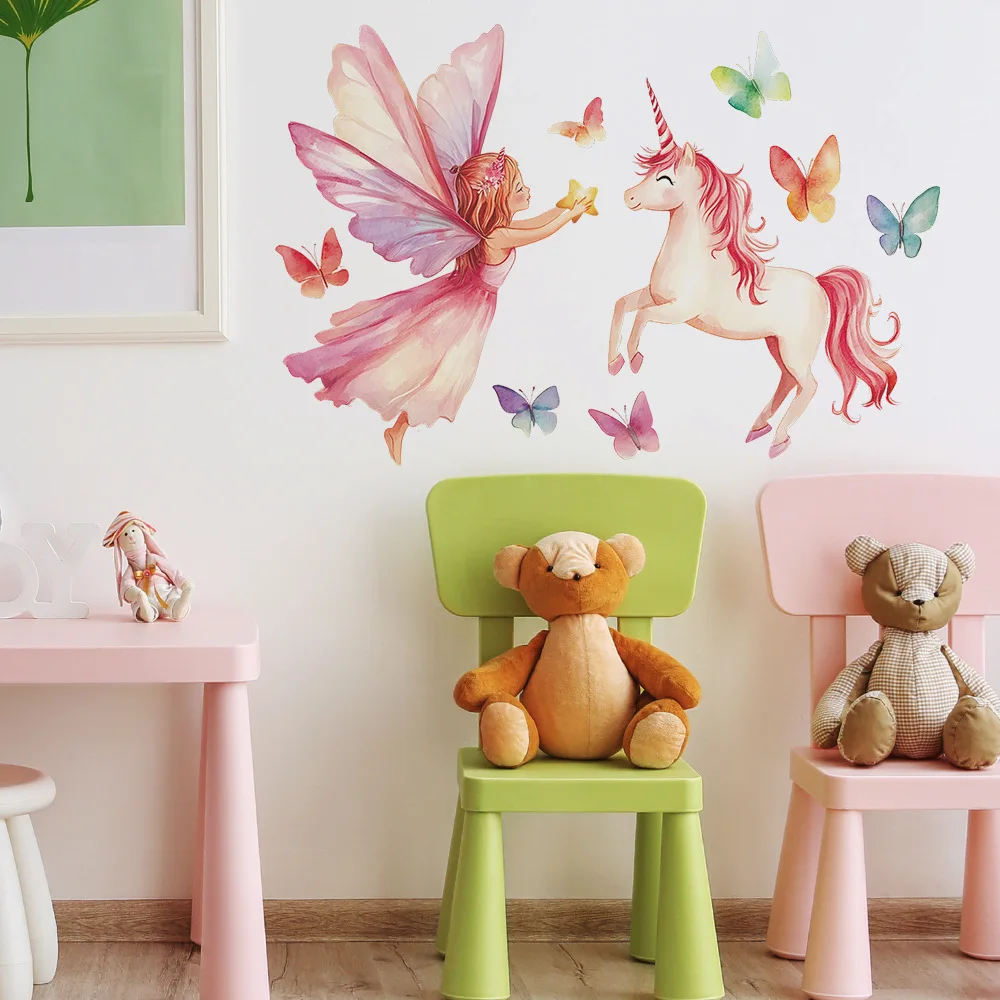 Girl Unicorn Vinyl Child Wall Stickers For Kids Room Decor Wall Decor Adhesive Wallpaper Furniture Sticker Bedroom Accessories