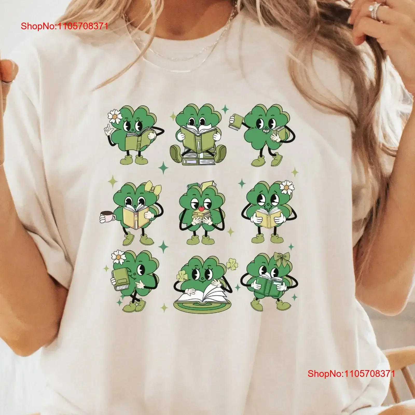 Shamrock T Shirt St Patricks Day Cute Reading Books Book Lover s Teacher Pattys vintage Washed Breathable designer clothes