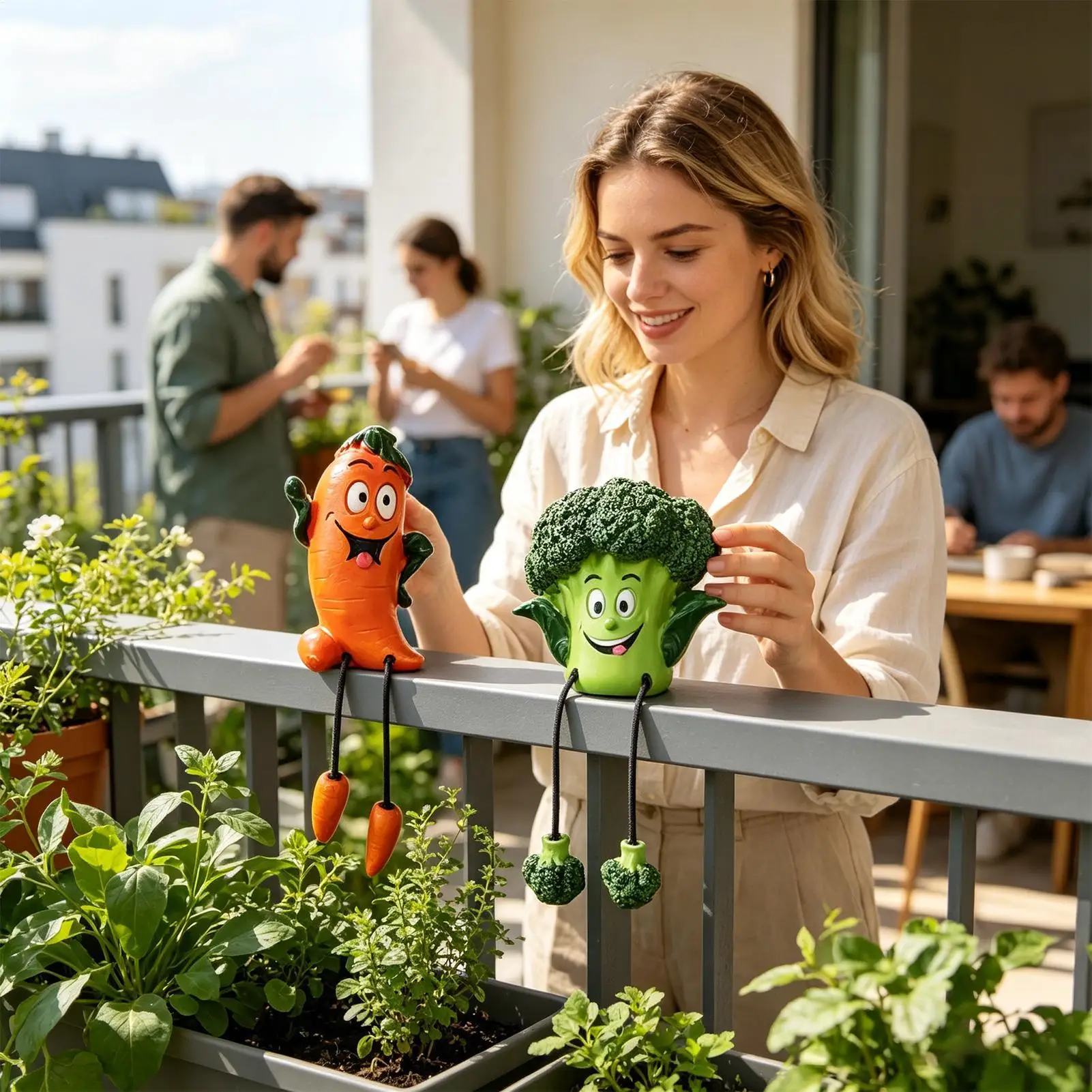 Vegetable Figurines 2 Pieces Fun Sculpture With Dangling Legs Broccoli And Carrot Resin Desk Ornament For Indoor Outdoor Home