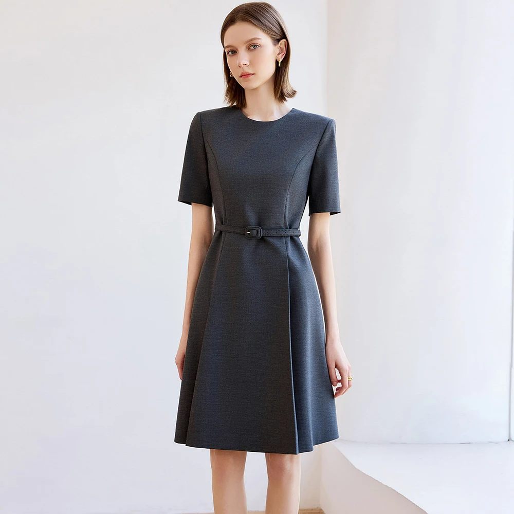 

Women O-Neck Short Sleeves Commuting Suit Dress Fashion High-End Office Worker Workwear Elegant Slim Fit Style A-line skirt