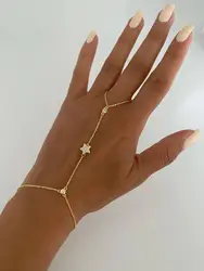 New Elegant Five-pointed Star Pendant Link Chain Ring Bracelets for Women Paved Cubic Zircon Gold Platinum Color Fashion Jewelry