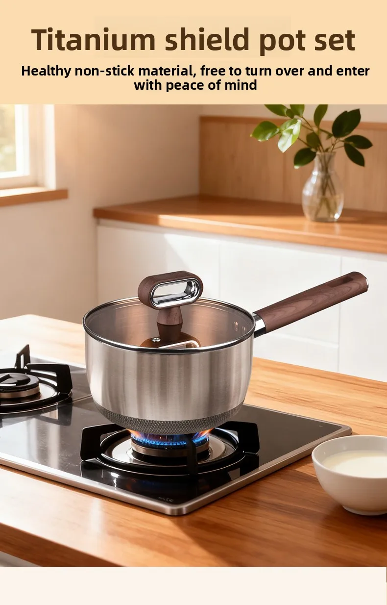 Nonstick Cookware Set 4 Piece Titanium Shield Pot Pan Set Kitchen Cooking Pots and Pans Set with Frying Pan Saucepan Soup Pot