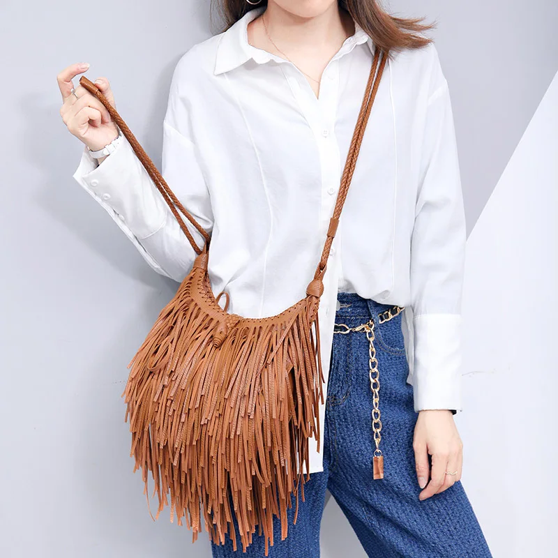 Bohemian Shoulder Bag Handmade Tassel Diagonal Cross Bag For Women